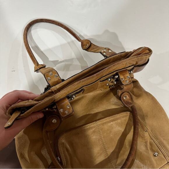 B. Makowsky Brown Tan Leather Shoulder Hobo Bag - Picture 10 of 16